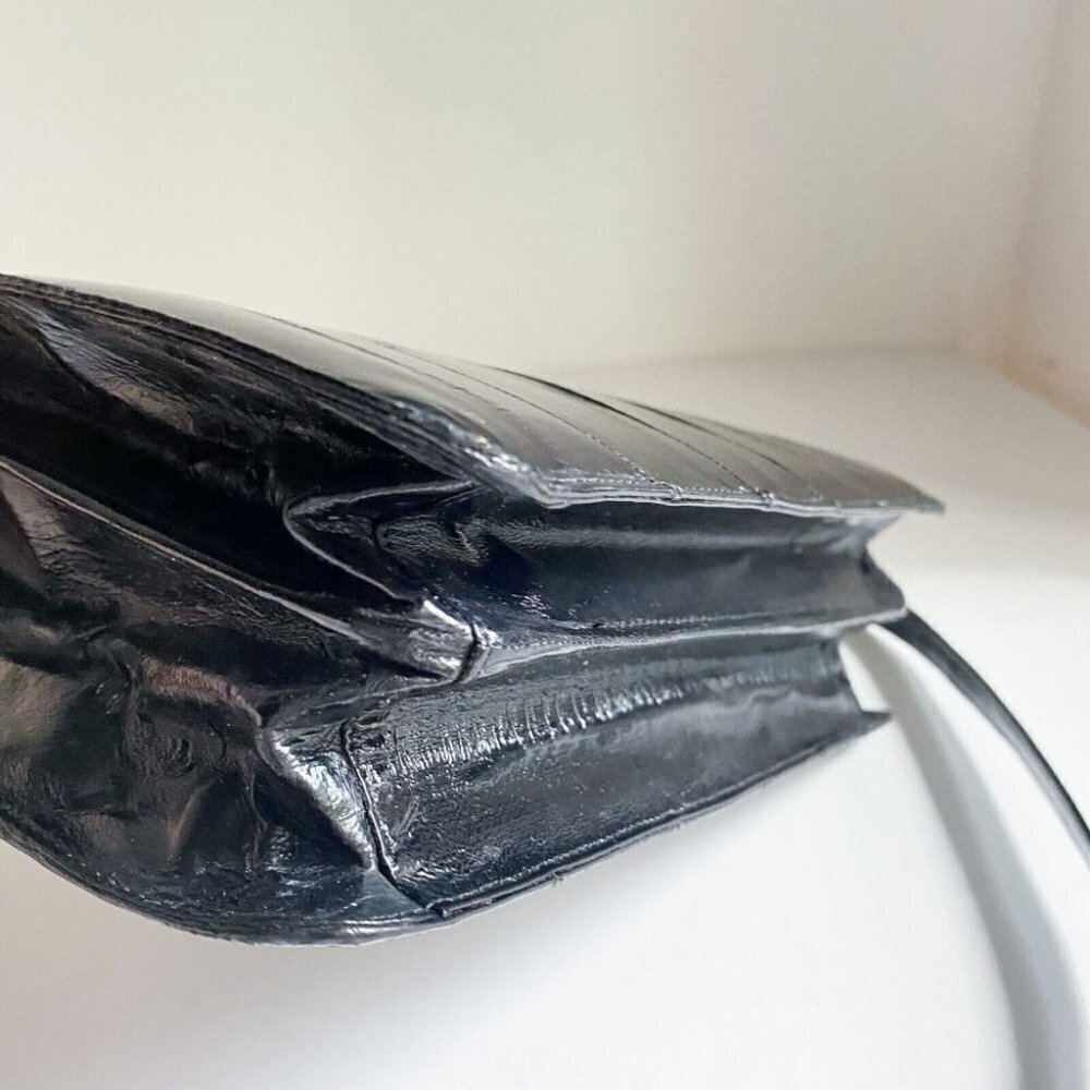 Vintage Eel Skin  Black Convertible Shoulder Clutch Bag - Picture 8 of 11
